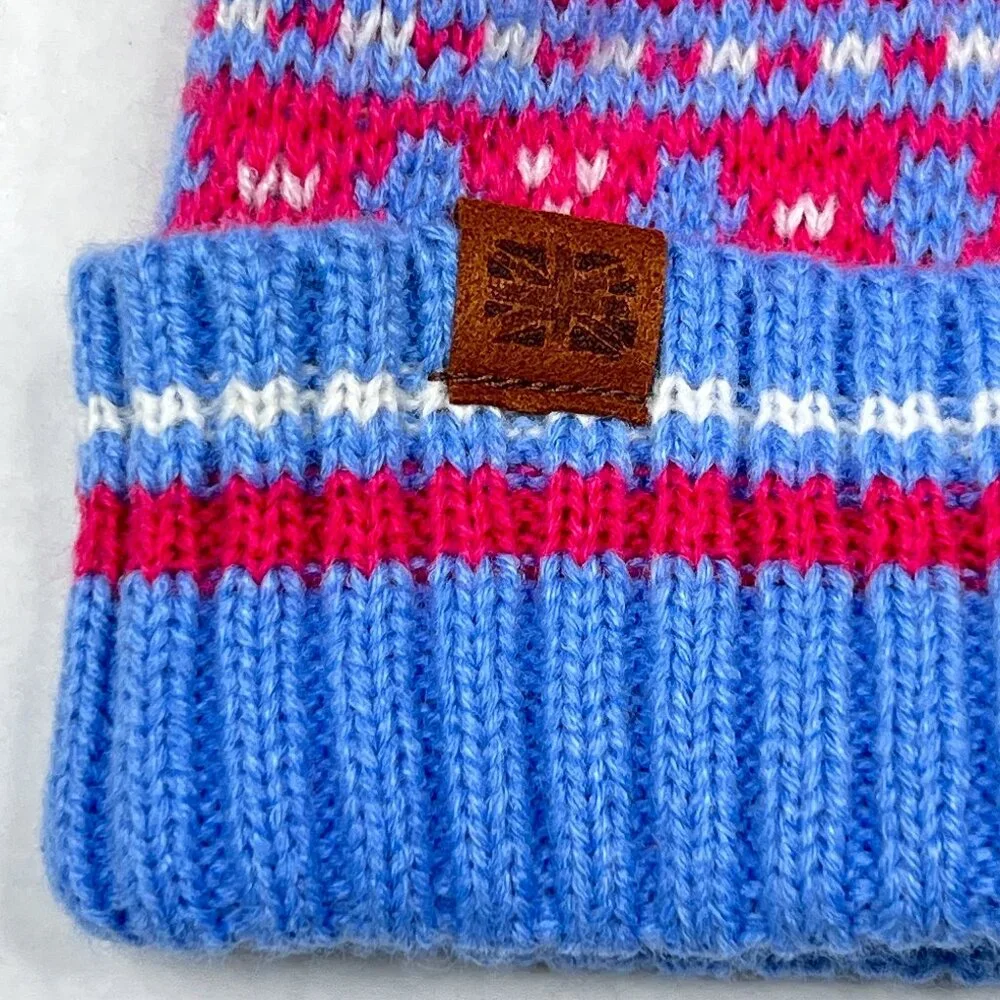 Britt'S Knits Kid's Fair Isle Beanie Blue Pink Orange White OS‎ - NWOT